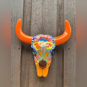 Colorful Talavera Longhorn Bull Skull Wall Decor